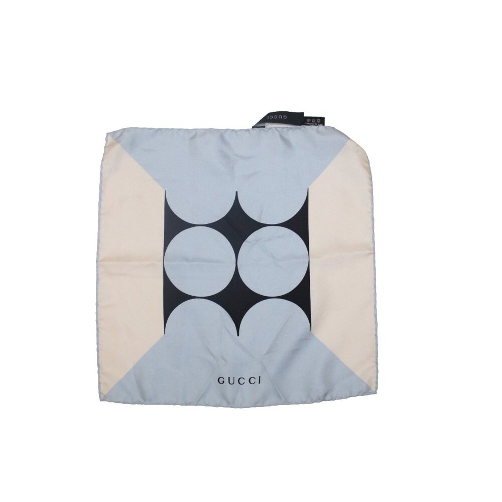 Authentic GUCCI Blue Ecru 100% SILK 12" Pocket Square Geometric Handkerchief NWT